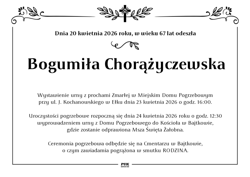 Bogumiła Chorążyczewska - nekrolog